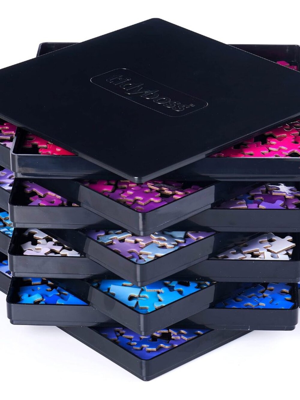 8 Puzzle Sorting Trays with Lid 8" x 8" - Jigsaw Puzzle Accessories Black Backgr